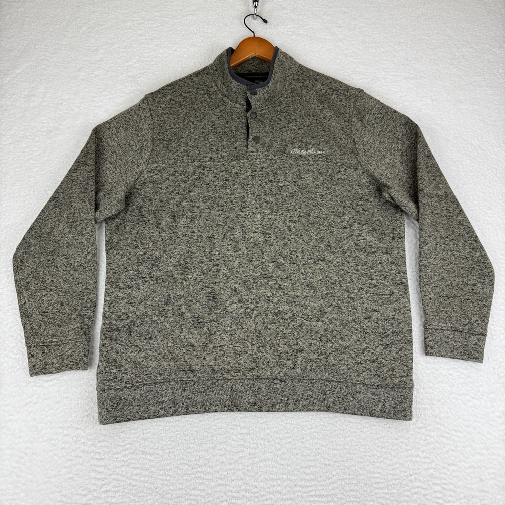 Eddie Bauer Sweatshirt Mens XL Gray Radiator Fleece Heavyweight Snap Mock Neck